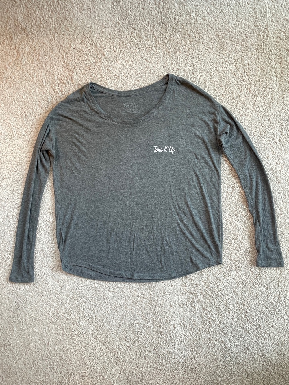 Tone It Up Charcoal Gray TIU Scoopneck Batwing Dolman Long Sleeve Top Size Small